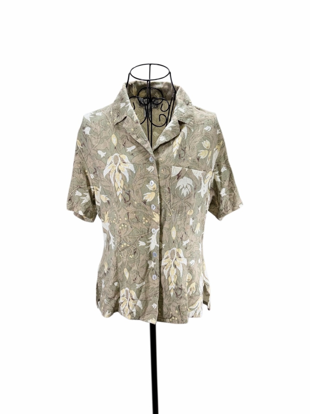 SilkLand Sage Green Floral Button-Down Camp Shirt